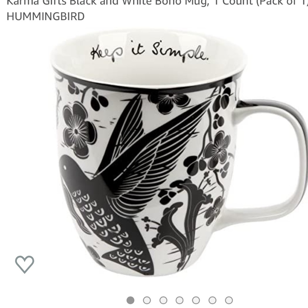 Karma-“Keep It Simple” Hummingbird black and white ceramic mug. 16oz NWT